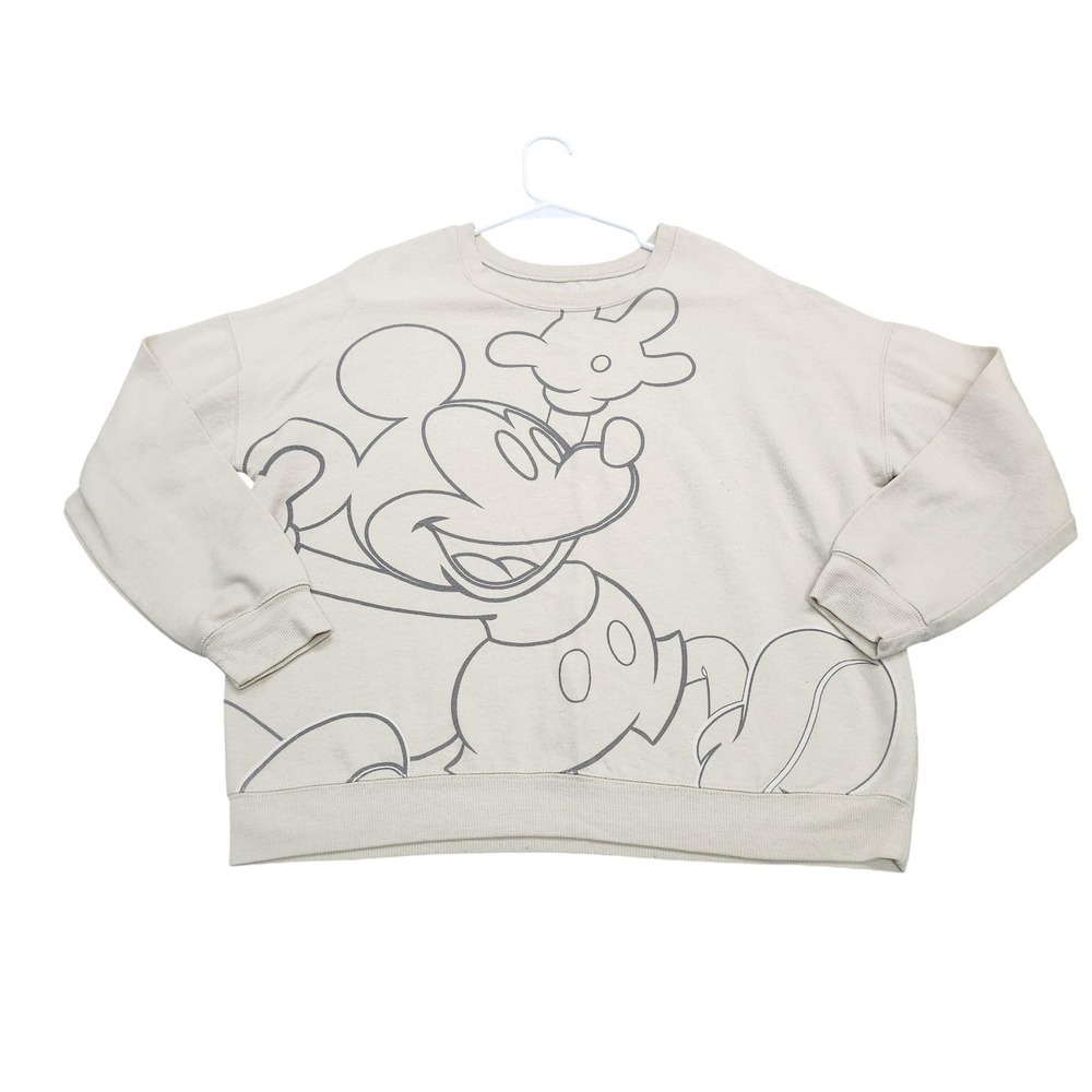 Disney Mickey Mouse Sketch Graphic Sweatshirt Cream Relaxed Fit Large 9803